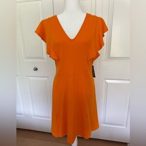 New York & Company Orange A-Line Mini Dress with Flutter Sleeves